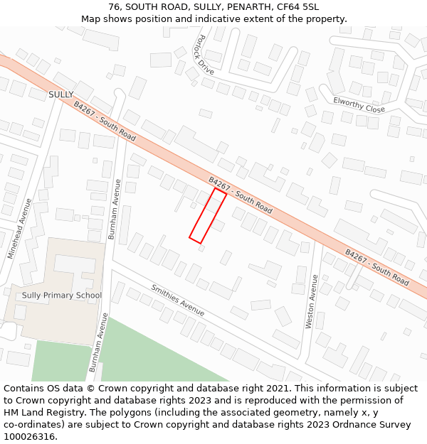 76, SOUTH ROAD, SULLY, PENARTH, CF64 5SL: Location map and indicative extent of plot