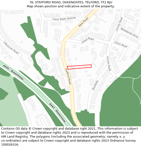 76, STAFFORD ROAD, OAKENGATES, TELFORD, TF2 6JU: Location map and indicative extent of plot