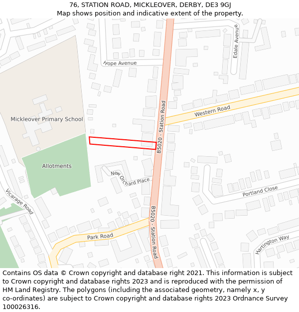 76, STATION ROAD, MICKLEOVER, DERBY, DE3 9GJ: Location map and indicative extent of plot