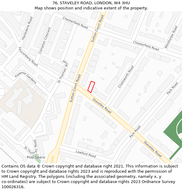 76, STAVELEY ROAD, LONDON, W4 3HU: Location map and indicative extent of plot