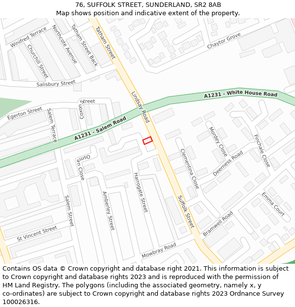 76, SUFFOLK STREET, SUNDERLAND, SR2 8AB: Location map and indicative extent of plot