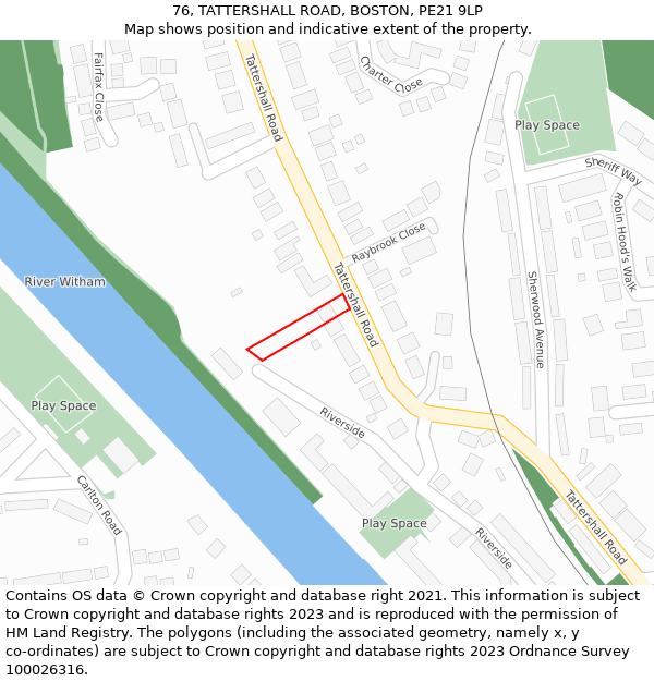 76, TATTERSHALL ROAD, BOSTON, PE21 9LP: Location map and indicative extent of plot