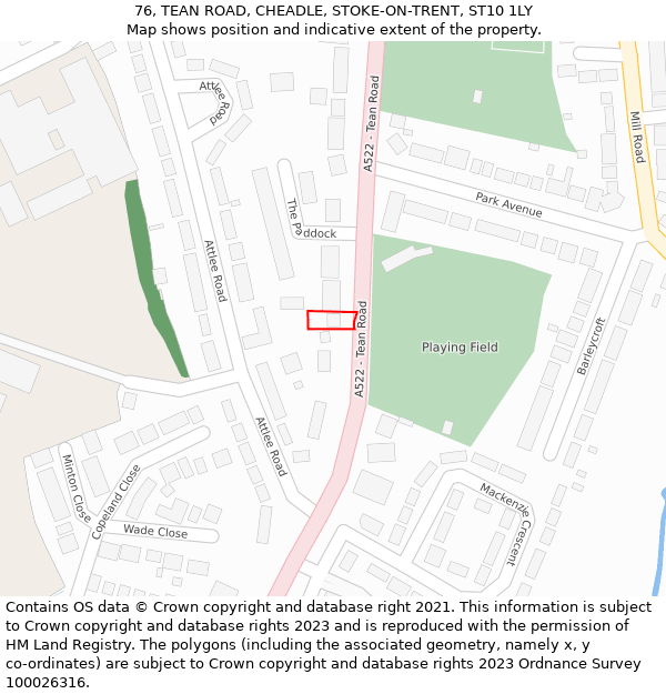 76, TEAN ROAD, CHEADLE, STOKE-ON-TRENT, ST10 1LY: Location map and indicative extent of plot
