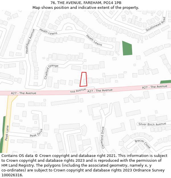 76, THE AVENUE, FAREHAM, PO14 1PB: Location map and indicative extent of plot