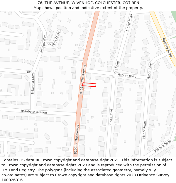 76, THE AVENUE, WIVENHOE, COLCHESTER, CO7 9PN: Location map and indicative extent of plot