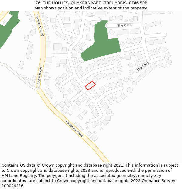 76, THE HOLLIES, QUAKERS YARD, TREHARRIS, CF46 5PP: Location map and indicative extent of plot