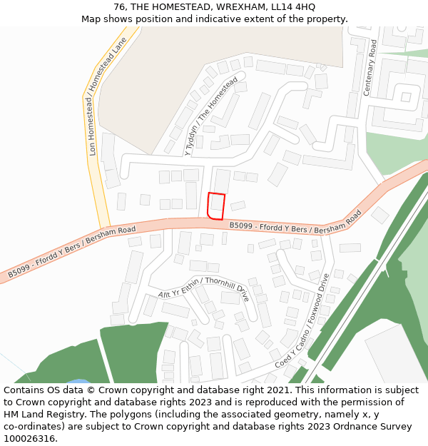 76, THE HOMESTEAD, WREXHAM, LL14 4HQ: Location map and indicative extent of plot