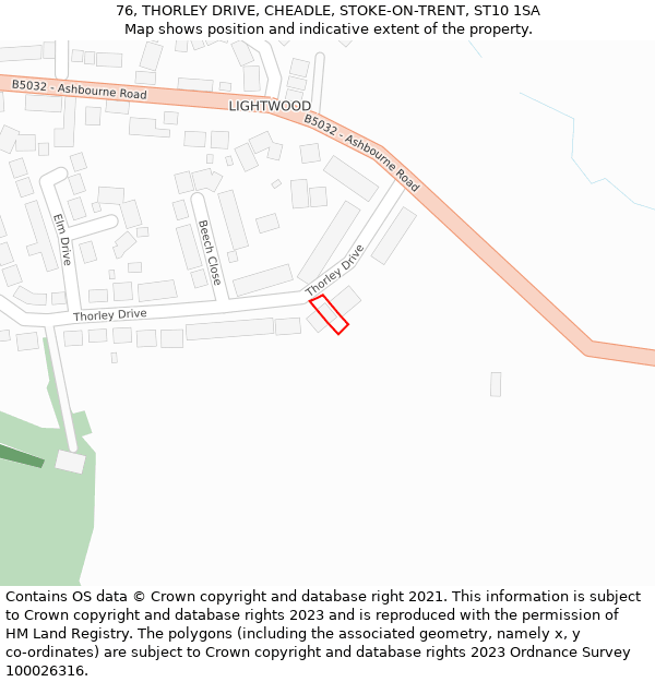 76, THORLEY DRIVE, CHEADLE, STOKE-ON-TRENT, ST10 1SA: Location map and indicative extent of plot