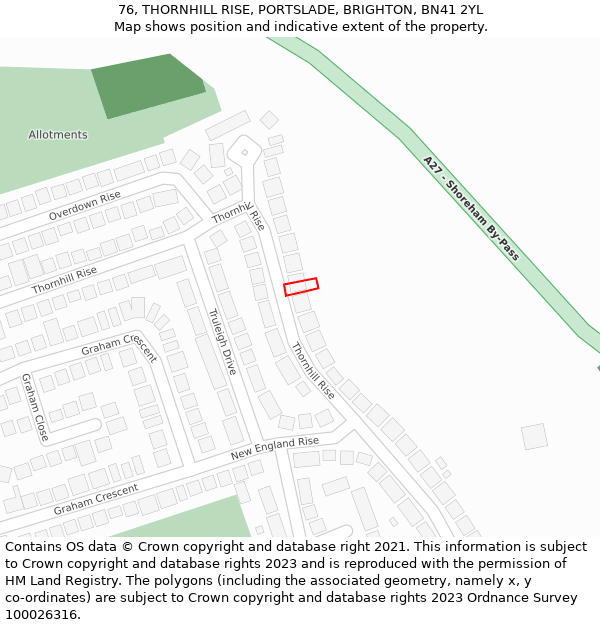 76, THORNHILL RISE, PORTSLADE, BRIGHTON, BN41 2YL: Location map and indicative extent of plot