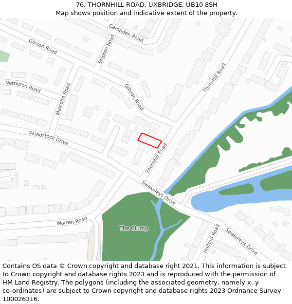 76, THORNHILL ROAD, UXBRIDGE, UB10 8SH: Location map and indicative extent of plot