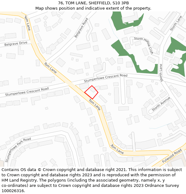 76, TOM LANE, SHEFFIELD, S10 3PB: Location map and indicative extent of plot
