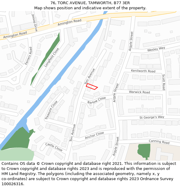 76, TORC AVENUE, TAMWORTH, B77 3ER: Location map and indicative extent of plot