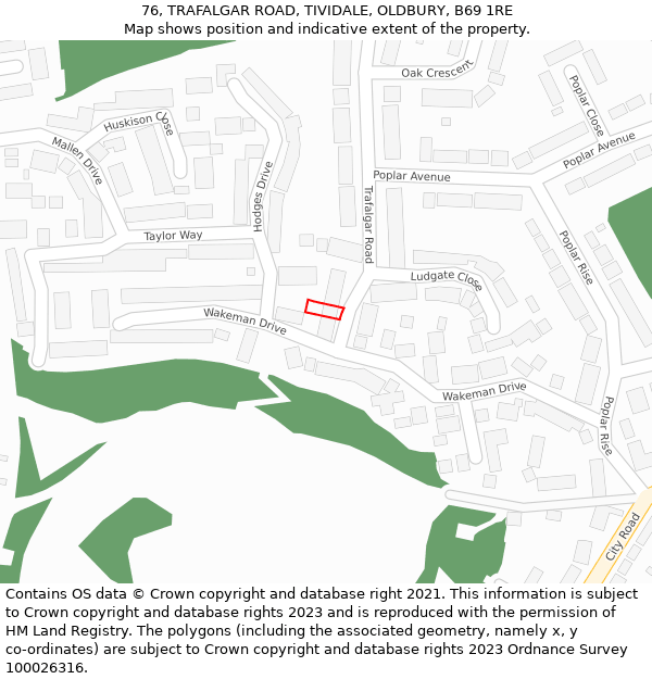 76, TRAFALGAR ROAD, TIVIDALE, OLDBURY, B69 1RE: Location map and indicative extent of plot