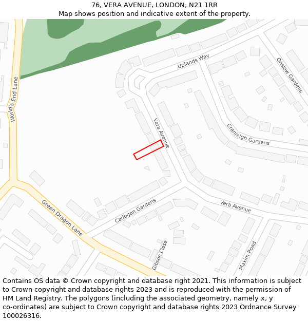 76, VERA AVENUE, LONDON, N21 1RR: Location map and indicative extent of plot