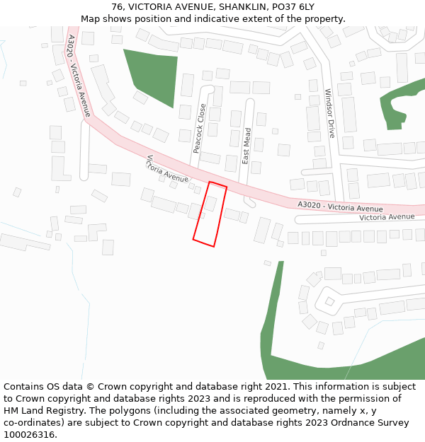 76, VICTORIA AVENUE, SHANKLIN, PO37 6LY: Location map and indicative extent of plot