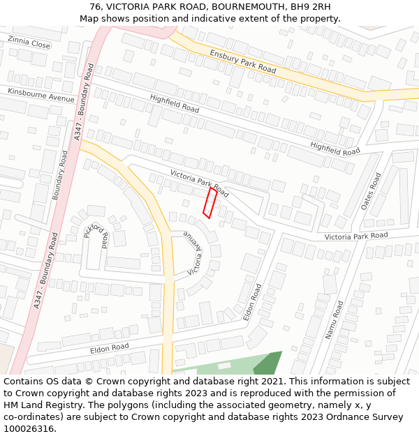 76, VICTORIA PARK ROAD, BOURNEMOUTH, BH9 2RH: Location map and indicative extent of plot