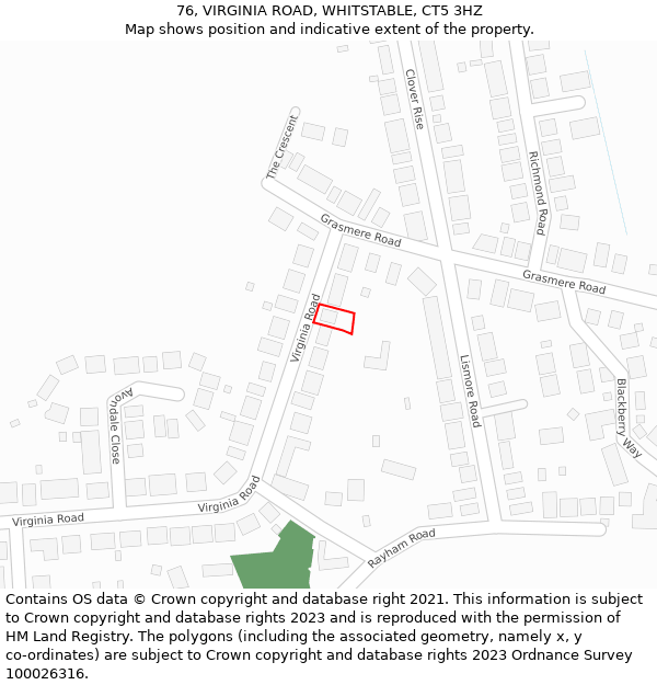 76, VIRGINIA ROAD, WHITSTABLE, CT5 3HZ: Location map and indicative extent of plot