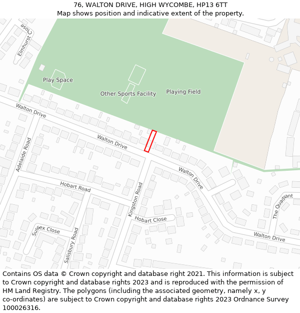 76, WALTON DRIVE, HIGH WYCOMBE, HP13 6TT: Location map and indicative extent of plot