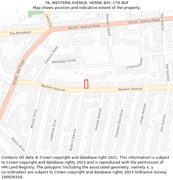 76, WESTERN AVENUE, HERNE BAY, CT6 8UF: Location map and indicative extent of plot