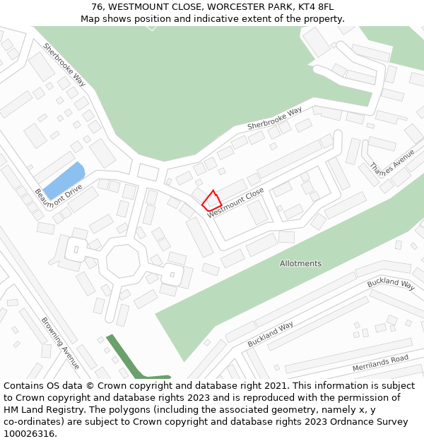 76, WESTMOUNT CLOSE, WORCESTER PARK, KT4 8FL: Location map and indicative extent of plot