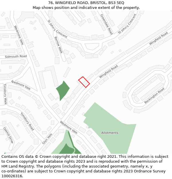 76, WINGFIELD ROAD, BRISTOL, BS3 5EQ: Location map and indicative extent of plot