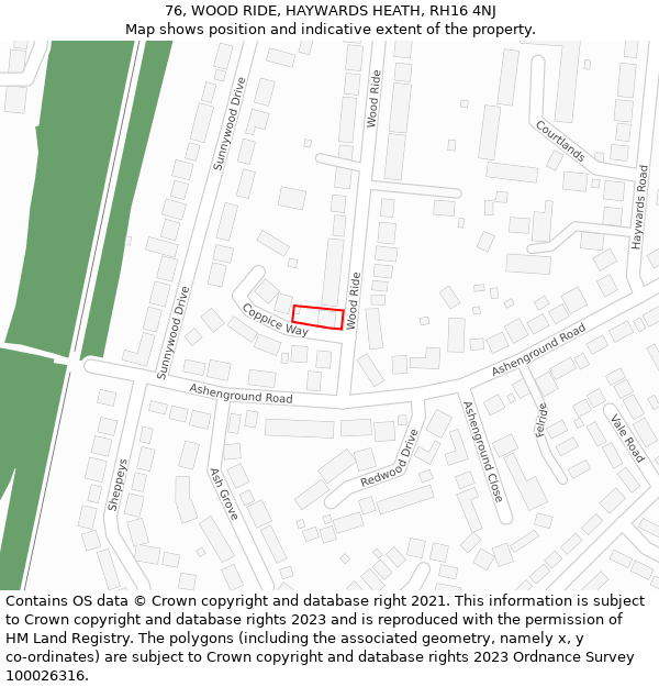 76, WOOD RIDE, HAYWARDS HEATH, RH16 4NJ: Location map and indicative extent of plot