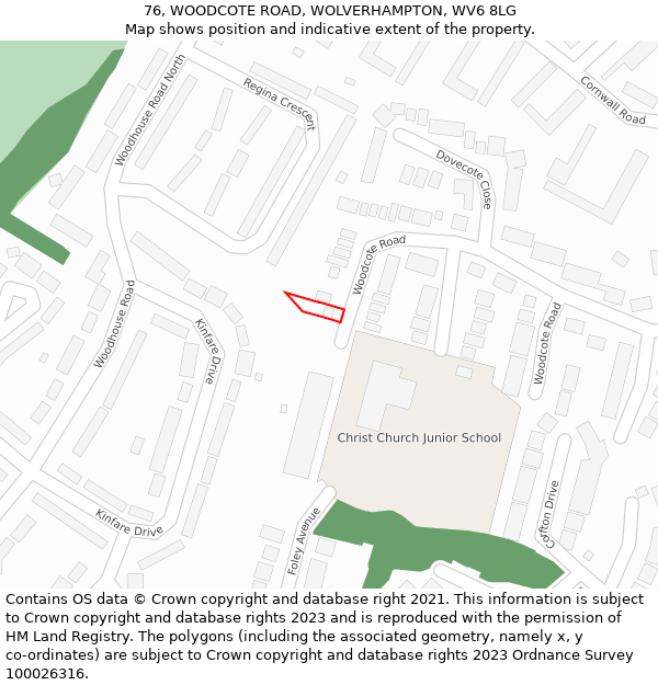 76, WOODCOTE ROAD, WOLVERHAMPTON, WV6 8LG: Location map and indicative extent of plot