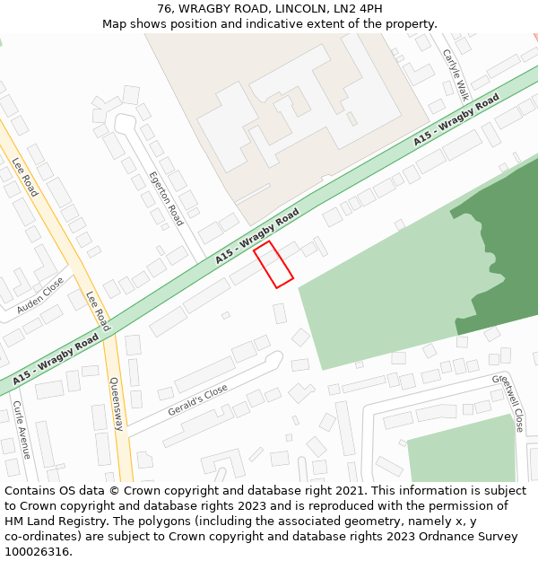 76, WRAGBY ROAD, LINCOLN, LN2 4PH: Location map and indicative extent of plot