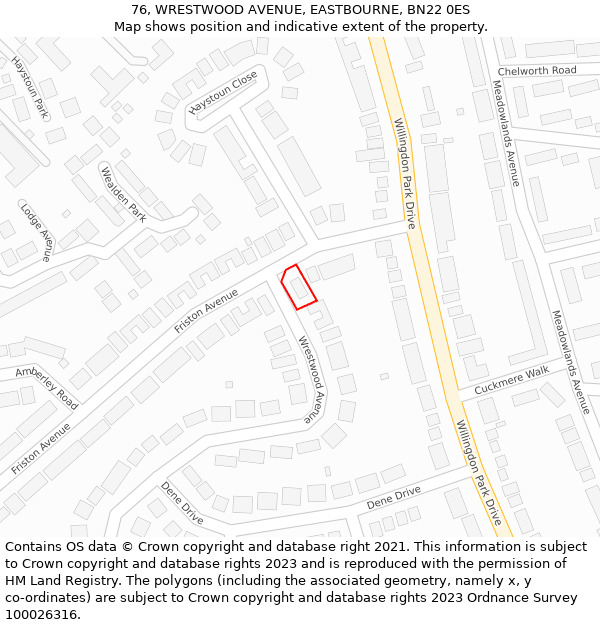 76, WRESTWOOD AVENUE, EASTBOURNE, BN22 0ES: Location map and indicative extent of plot