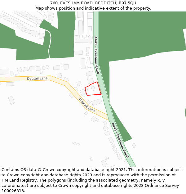760, EVESHAM ROAD, REDDITCH, B97 5QU: Location map and indicative extent of plot