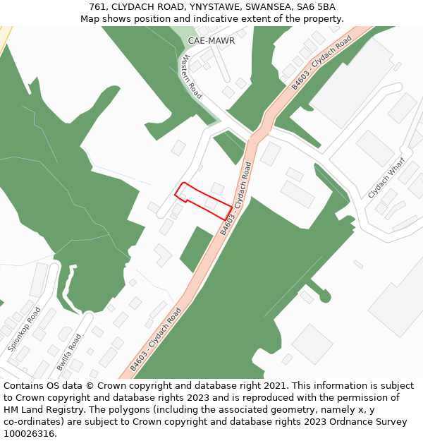 761, CLYDACH ROAD, YNYSTAWE, SWANSEA, SA6 5BA: Location map and indicative extent of plot