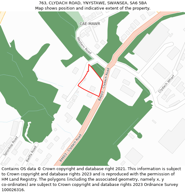 763, CLYDACH ROAD, YNYSTAWE, SWANSEA, SA6 5BA: Location map and indicative extent of plot