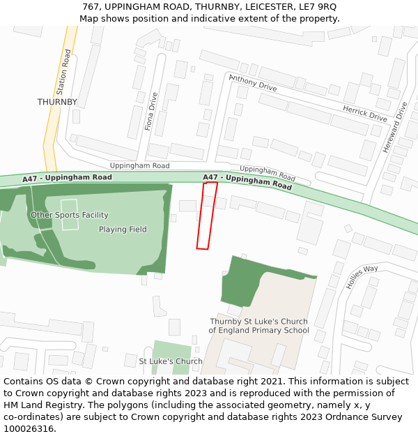 767, UPPINGHAM ROAD, THURNBY, LEICESTER, LE7 9RQ: Location map and indicative extent of plot