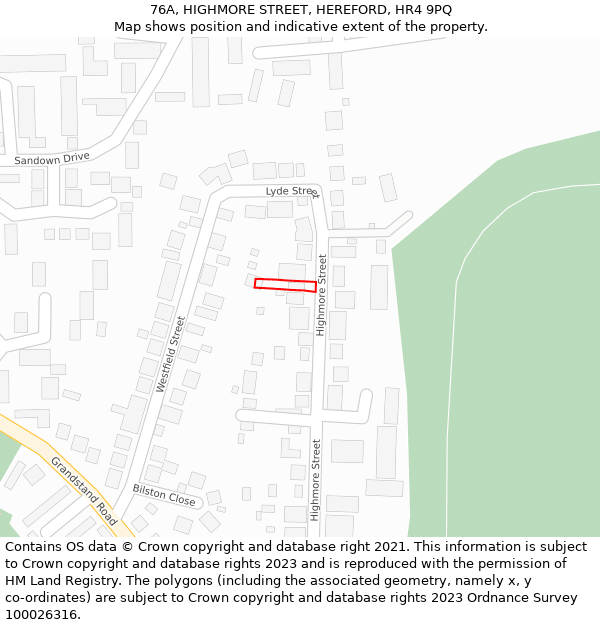 76A, HIGHMORE STREET, HEREFORD, HR4 9PQ: Location map and indicative extent of plot