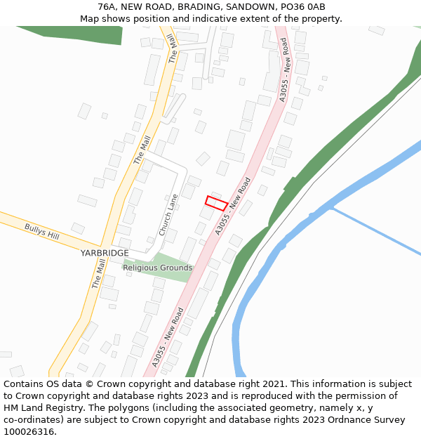 76A, NEW ROAD, BRADING, SANDOWN, PO36 0AB: Location map and indicative extent of plot