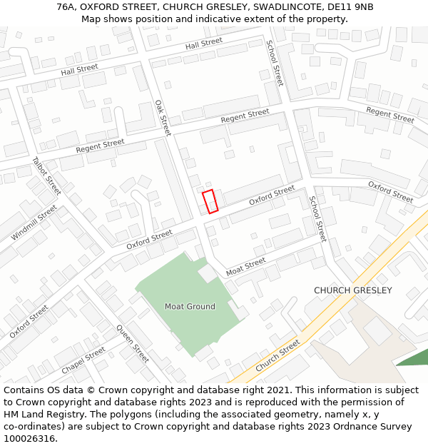 76A, OXFORD STREET, CHURCH GRESLEY, SWADLINCOTE, DE11 9NB: Location map and indicative extent of plot