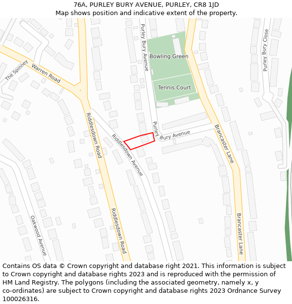 76A, PURLEY BURY AVENUE, PURLEY, CR8 1JD: Location map and indicative extent of plot