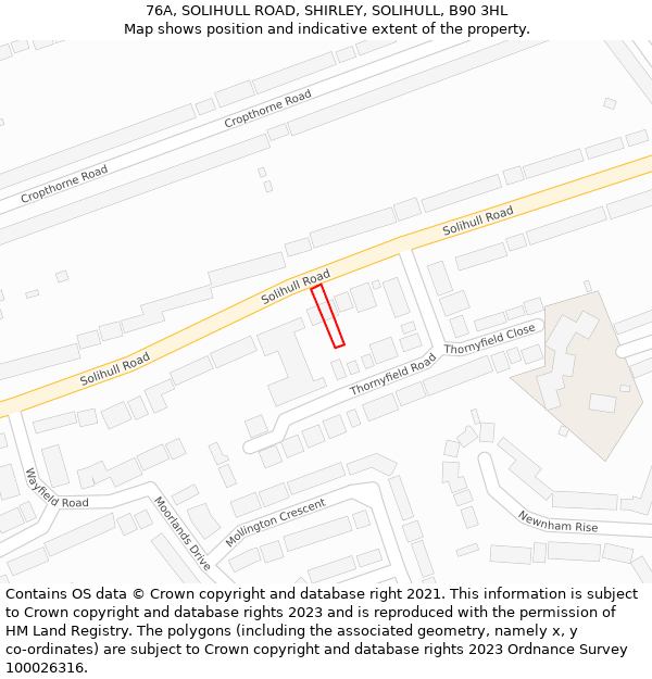 76A, SOLIHULL ROAD, SHIRLEY, SOLIHULL, B90 3HL: Location map and indicative extent of plot