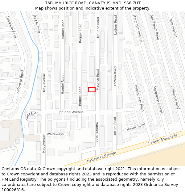 76B, MAURICE ROAD, CANVEY ISLAND, SS8 7HT: Location map and indicative extent of plot