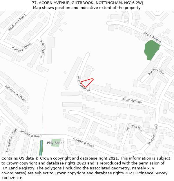 77, ACORN AVENUE, GILTBROOK, NOTTINGHAM, NG16 2WJ: Location map and indicative extent of plot