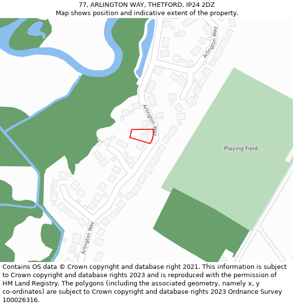 77, ARLINGTON WAY, THETFORD, IP24 2DZ: Location map and indicative extent of plot