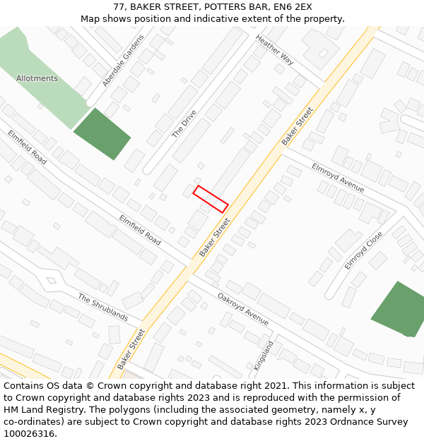 77, BAKER STREET, POTTERS BAR, EN6 2EX: Location map and indicative extent of plot