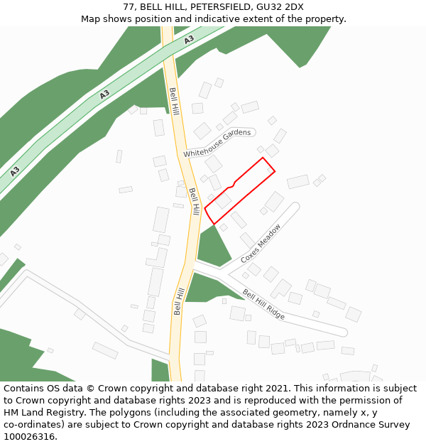 77, BELL HILL, PETERSFIELD, GU32 2DX: Location map and indicative extent of plot