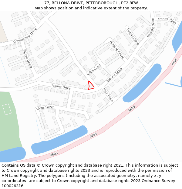 77, BELLONA DRIVE, PETERBOROUGH, PE2 8FW: Location map and indicative extent of plot