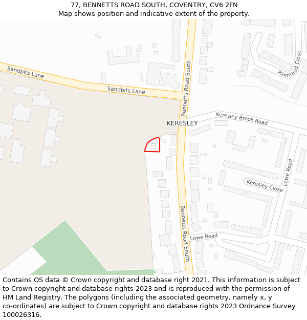 77, BENNETTS ROAD SOUTH, COVENTRY, CV6 2FN: Location map and indicative extent of plot