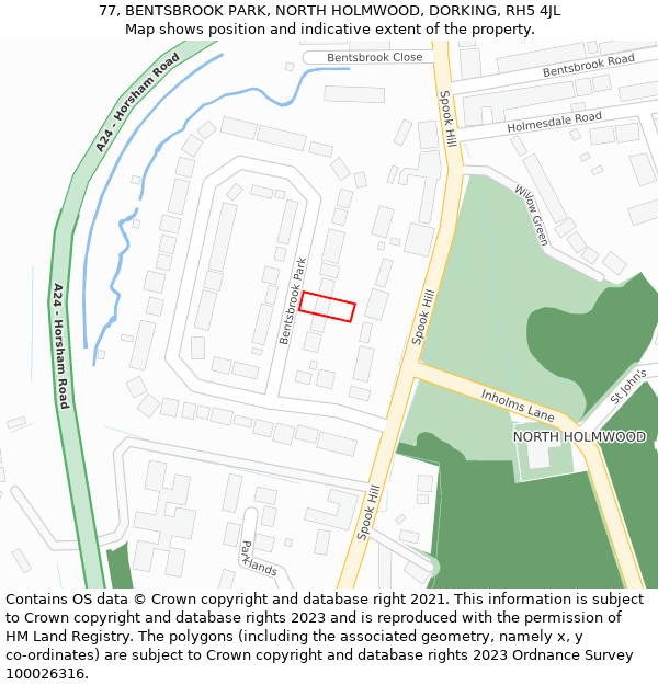 77, BENTSBROOK PARK, NORTH HOLMWOOD, DORKING, RH5 4JL: Location map and indicative extent of plot