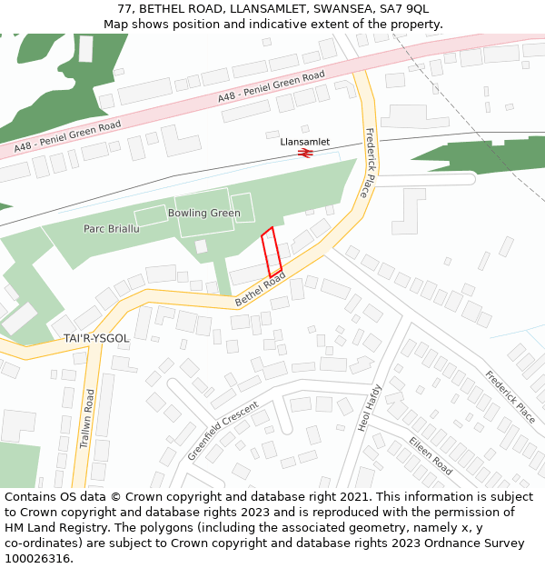 77, BETHEL ROAD, LLANSAMLET, SWANSEA, SA7 9QL: Location map and indicative extent of plot