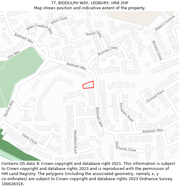 77, BIDDULPH WAY, LEDBURY, HR8 2HP: Location map and indicative extent of plot