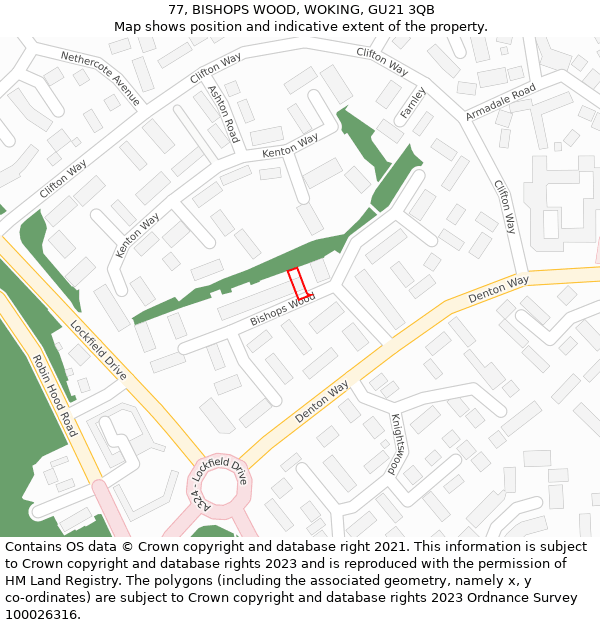 77, BISHOPS WOOD, WOKING, GU21 3QB: Location map and indicative extent of plot