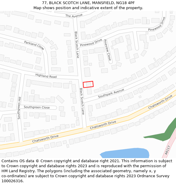 77, BLACK SCOTCH LANE, MANSFIELD, NG18 4PF: Location map and indicative extent of plot